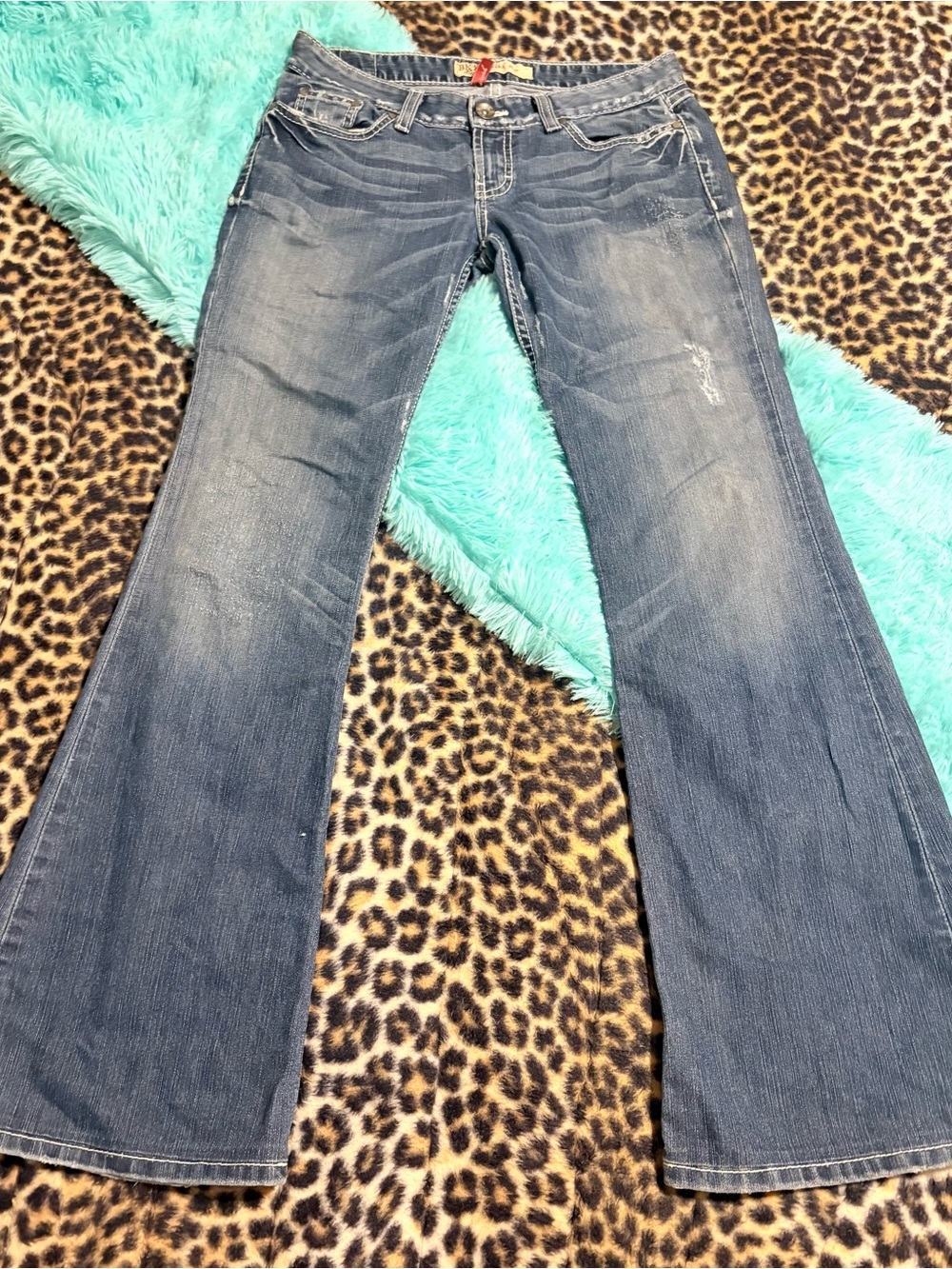 BKE Star Flare Stretch Women's Distressed Blue Jeans
